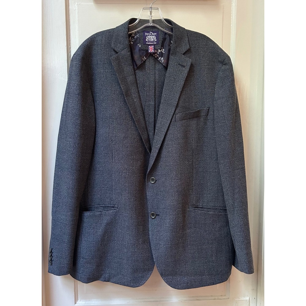 Savile Row Company Grey Shoreditch Plaid Blazer Sport Coat Size 46R